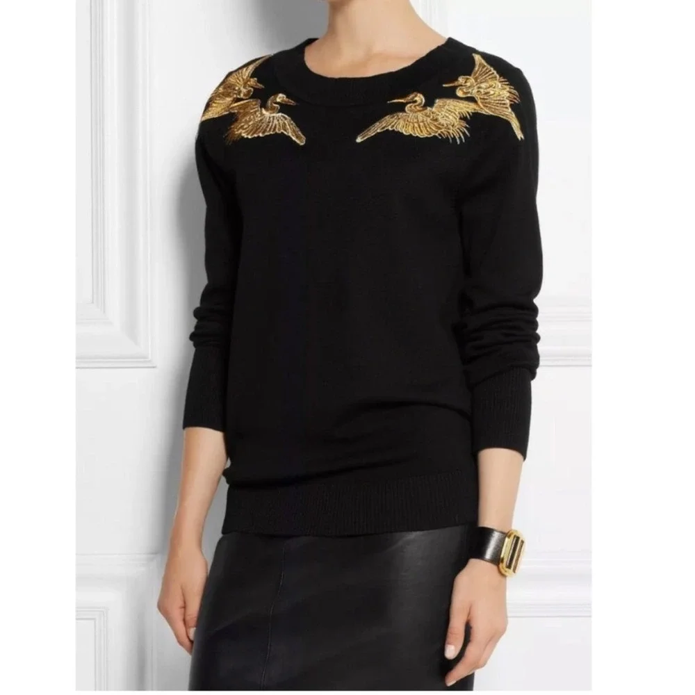 Altuzarra Target Chinoiserie Crane Sweater Women S Black Gold Embroidered Bird